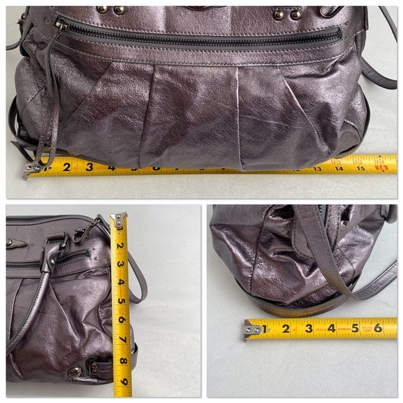 Elliot Lucca smooth metallic gunmetal gray satchel handbag - Picture 5 of 8